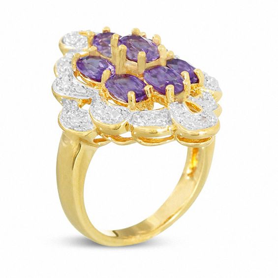 Zales Created Alexandrite Cluster Ring in 18K Gold over Sterling