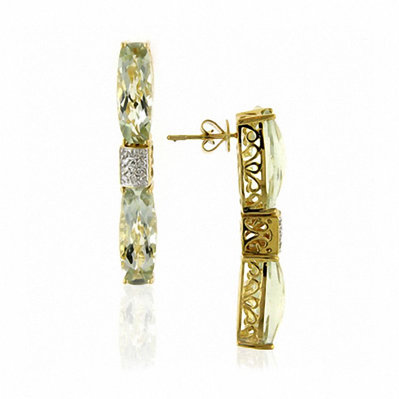 Main Image 1 of Green Quartz Drop Earrings with Diamond Accents in 14K Gold