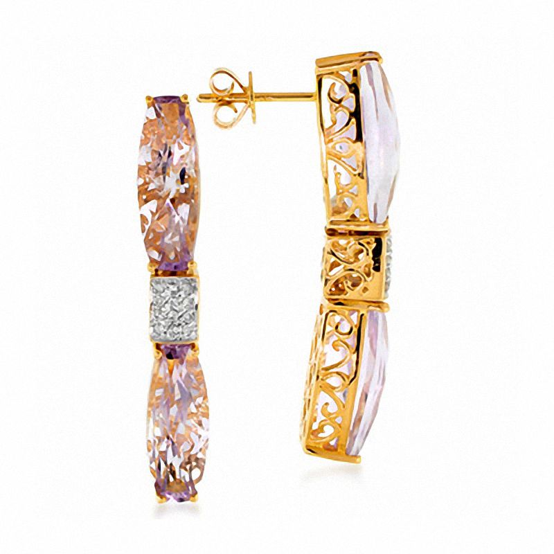 Main Image 1 of Pink Amethyst Drop Earrings with Diamond Accents in 14K Gold