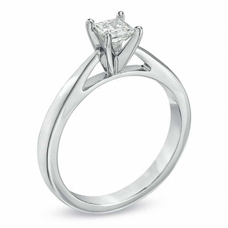 Main Image 2 of Celebration Lux® 1/2 CT. Princess-Cut Certified Diamond Solitaire Engagement Ring in 18K White Gold (I/SI2)