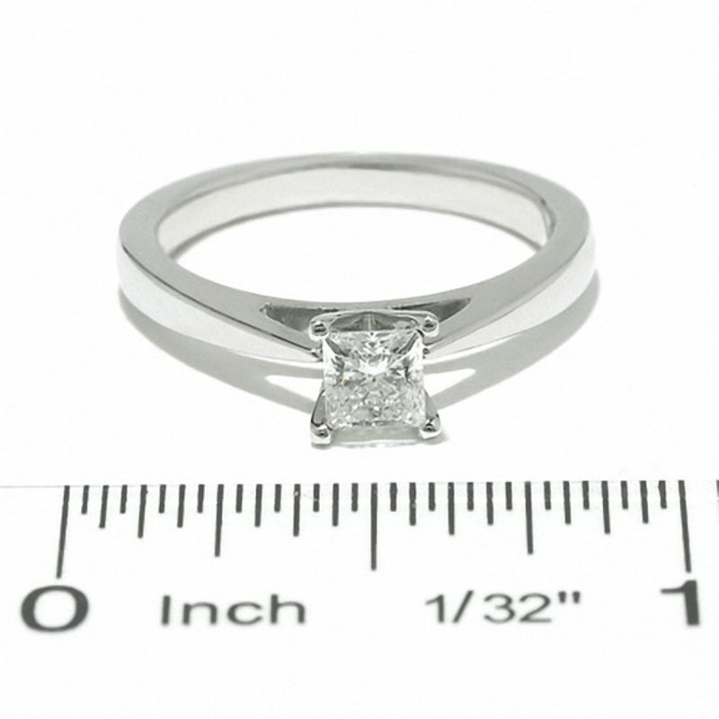 Main Image 4 of Celebration Lux® 1/2 CT. Princess-Cut Certified Diamond Solitaire Engagement Ring in 18K White Gold (I/SI2)