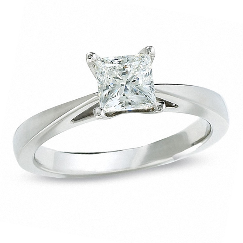 Main Image 1 of Celebration Lux® 1 CT. Princess-Cut Certified Diamond Solitaire Engagement Ring in 18K White Gold (I/SI2)