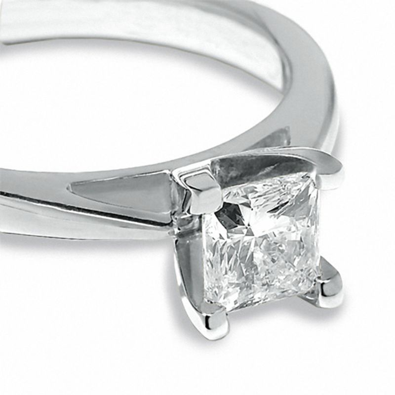Main Image 2 of Celebration Lux® 1 CT. Princess-Cut Certified Diamond Solitaire Engagement Ring in 18K White Gold (I/SI2)