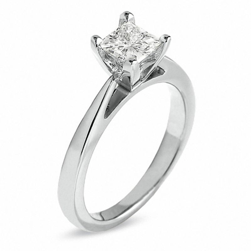 Main Image 3 of Celebration Lux® 1 CT. Princess-Cut Certified Diamond Solitaire Engagement Ring in 18K White Gold (I/SI2)