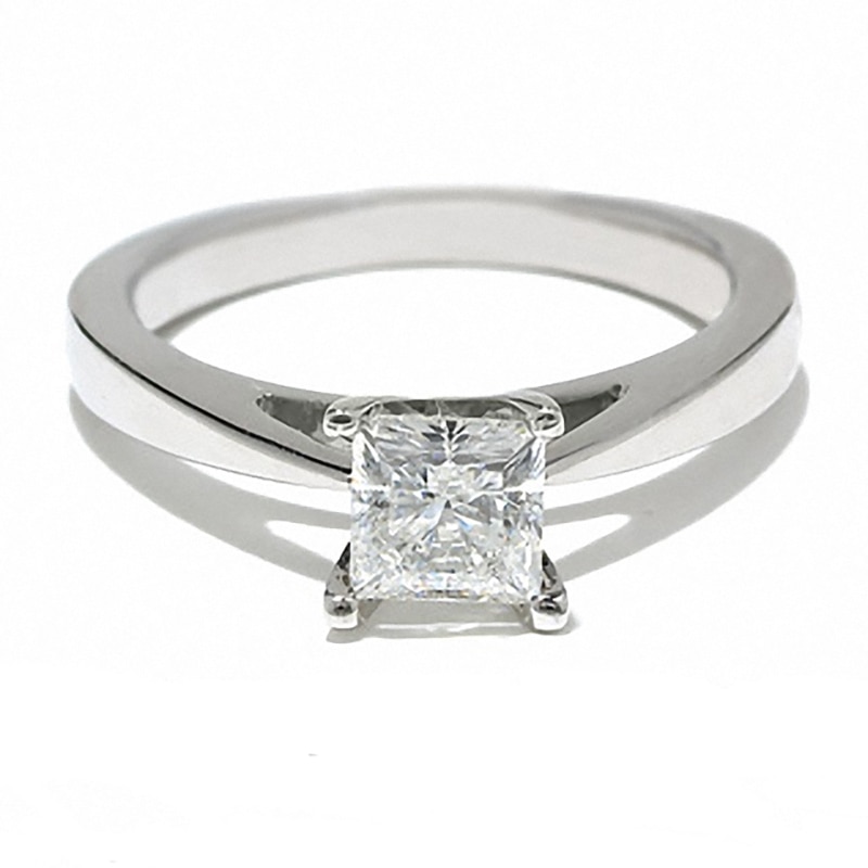 Main Image 4 of Celebration Lux® 1 CT. Princess-Cut Certified Diamond Solitaire Engagement Ring in 18K White Gold (I/SI2)