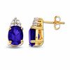 Thumbnail Image 1 of Oval Ceylon Sapphire Earrings in 14K Gold with Diamond Accents