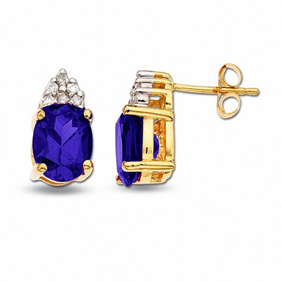 Oval Ceylon Sapphire Earrings in 14K Gold with Diamond Accents