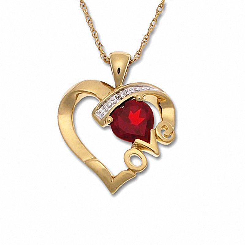 Main Image 1 of Heart-Shaped Lab-Created Ruby Pendant in 10K Gold