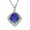 Thumbnail Image 1 of 1/4 CT. T.W. Diamond and Cushion-Cut Lab-Created Ceylon Sapphire Pendant in 10K White Gold
