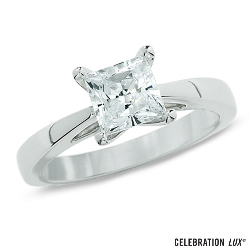 Main Image 1 of Celebration Lux® 1-1/2 CT. Princess-Cut Certified Diamond Solitaire Engagement Ring in 18K White Gold (I/SI2)
