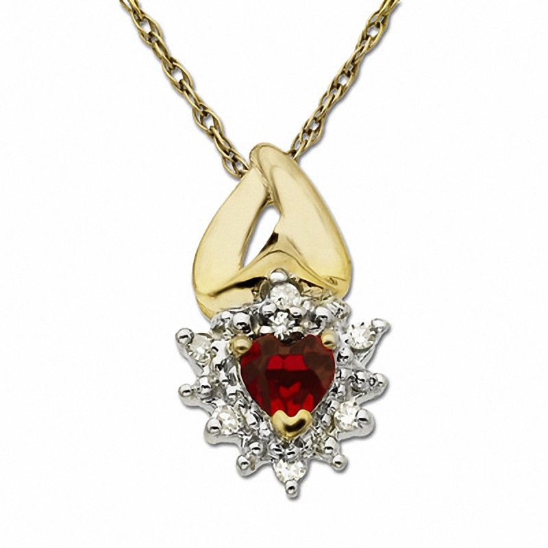 1/10 CT. T.W. Diamond and Lab-Created Ruby Heart Pendant in 10K Gold