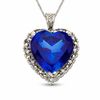 Thumbnail Image 1 of Lab-Created Blue Sapphire and Diamond Heart Pendant in 10K White Gold