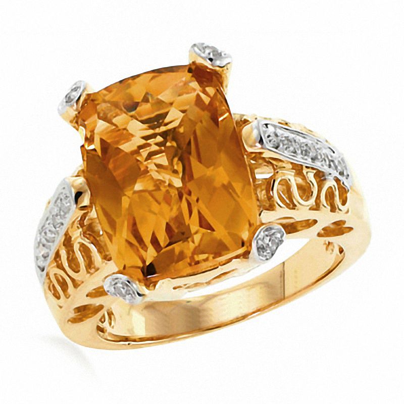 Main Image 1 of Citrine Filigree Ring with Diamond Accents in 14K Gold