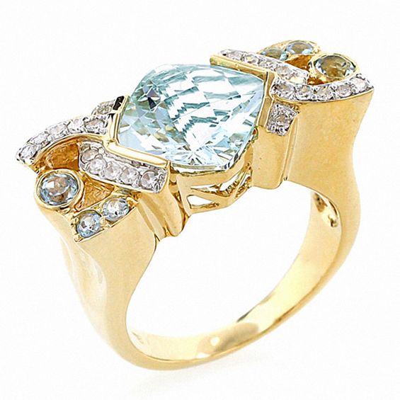 Aquamarine Ring in 14K Gold with Diamond Accents