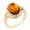 Thumbnail Image 1 of 14K Gold Oval Amber Ring with Diamond Accents