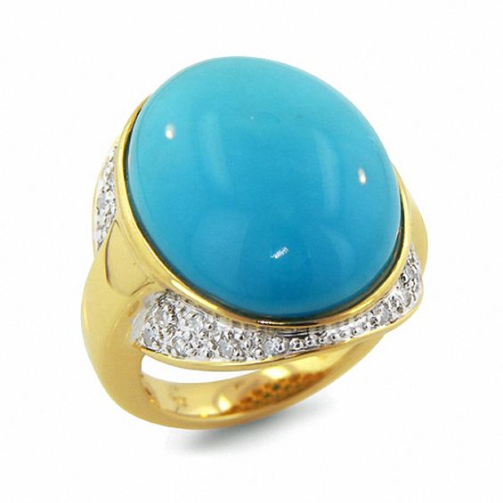 Oval Turquoise Ring in 14K Gold with Diamond Accents