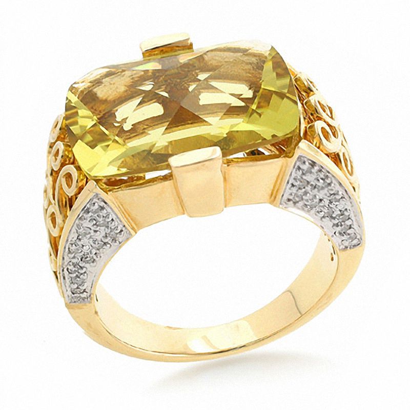 Main Image 1 of Ouro Verde Quartz and Diamond Accent Ring in 14K Gold