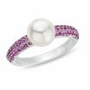 Thumbnail Image 1 of Freshwater Cultured Pearl and Pink Sapphire Ring in 14K White Gold