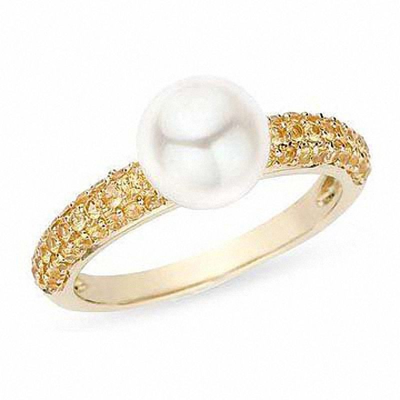 Main Image 1 of Freshwater Cultured Pearl and Yellow Sapphire Ring in 14K Gold
