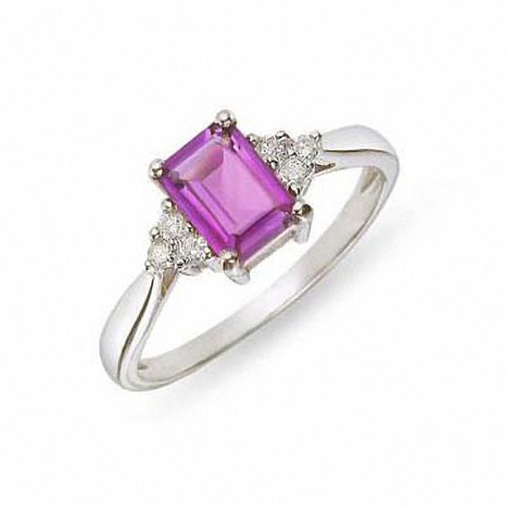 Emerald-Cut Amethyst Ring in 14K White Gold with Diamond Accents