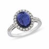 Thumbnail Image 1 of Cabochon Iolite and 3/8 CT. T.W. Diamond Ring in 14K White Gold