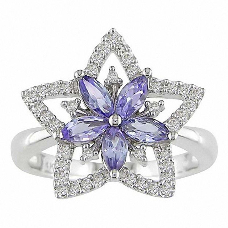 Main Image 1 of Tanzanite and 1/5 CT. T.W. Diamond Star Ring in 14K White Gold