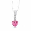 Thumbnail Image 0 of Lab-Created Pink Sapphire Stick Heart Pendant in 10K White Gold with White Sapphires and Diamond Accents