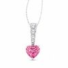 Thumbnail Image 1 of Lab-Created Pink Sapphire Stick Heart Pendant in 10K White Gold with White Sapphires and Diamond Accents