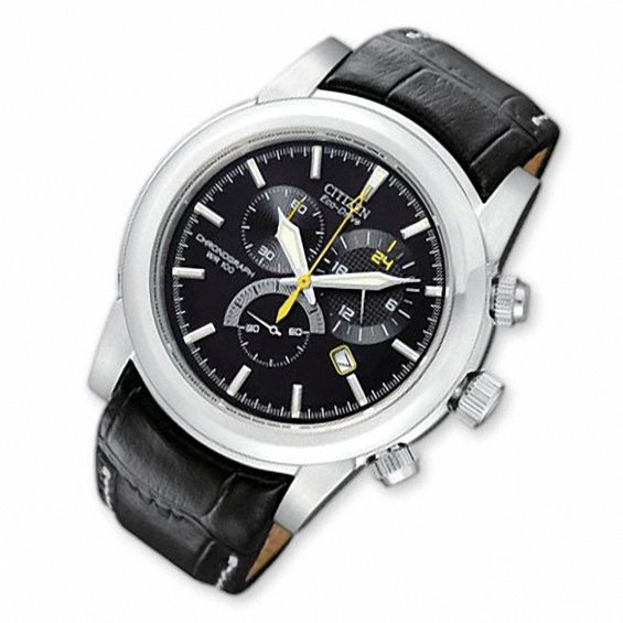 Men's Citizen Eco-DriveÂ® Black Chronograph Watch With Black Dial And Strap (Model: At0550-03E)