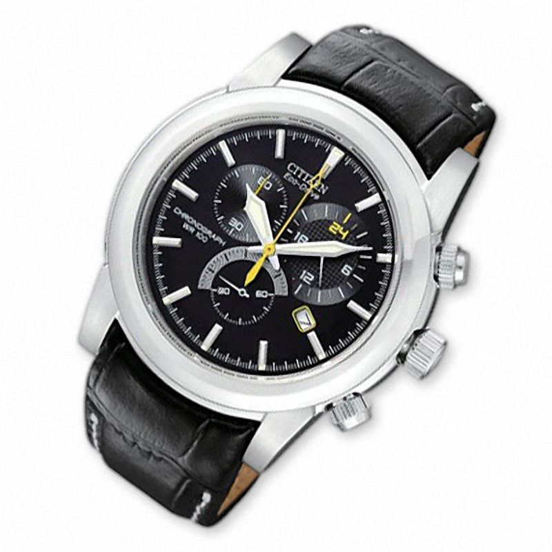 Men's Citizen Eco-Drive® Black Chronograph Watch with Black Dial and Strap (Model: AT0550-03E)