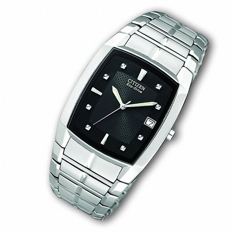 Men's Citizen Eco-Drive® Stainless Steel Watch with Rectangular Black Dial (Model: BM6550-58E)