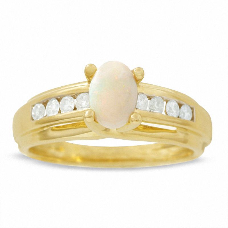 Main Image 1 of Opal & Diamond Ring in 10K Gold
