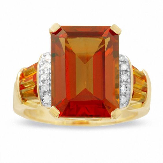 Lab-Created Orange Sapphire and Diamond Ring in 10K Gold