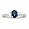 Thumbnail Image 1 of Blue Sapphire and Diamond Three Stone Ring in 14K White Gold