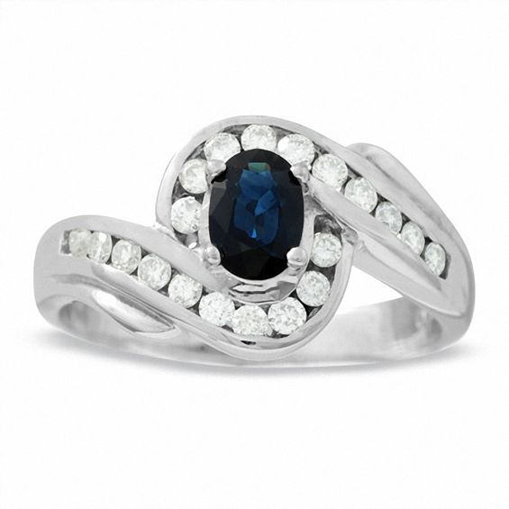 Blue Sapphire and 2/5Ct. T.w. Diamond Swirl Ring in 14K White Gold