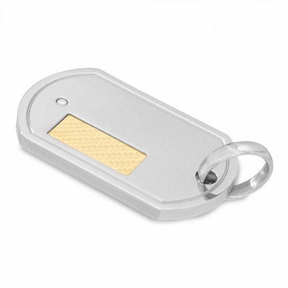 Men's Diamond Accent Stainless Steel Dog Tag Pendant with 18K Gold Plate Insert