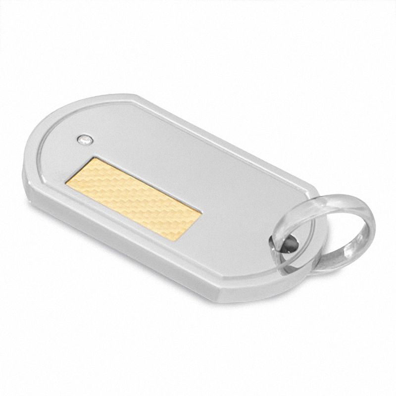 Main Image 1 of Men's Diamond Accent Stainless Steel Dog Tag Pendant with 18K Gold Plate Insert