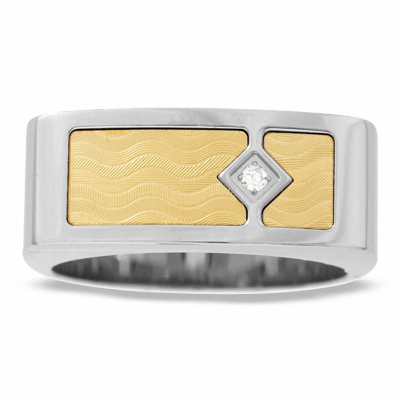 Main Image 1 of Diamond Accent Stainless Steel Ring with 18K Gold Plate