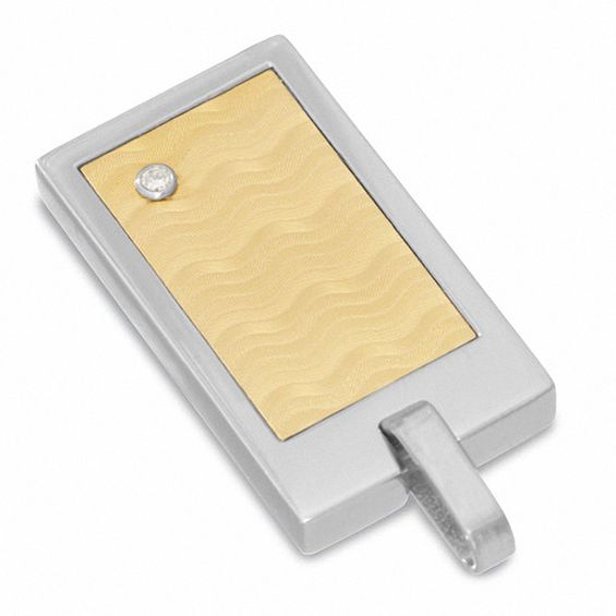 Men's Diamond Accent Stainless Steel Dog Tag Pendant with 18K Gold Plate