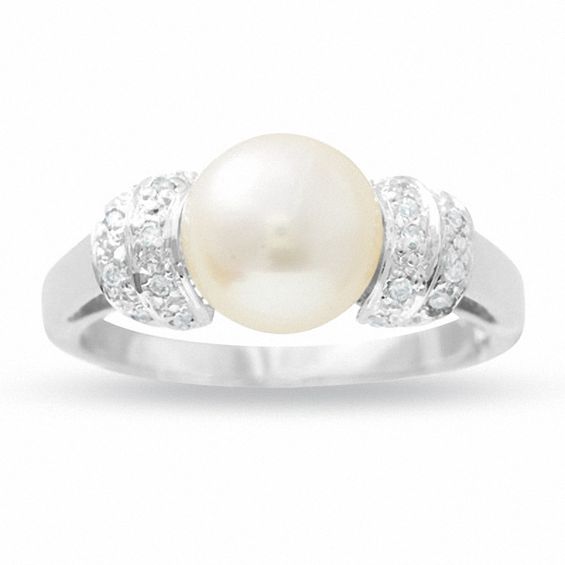 Freshwater Cultured Pearl and Diamond Ring in 14K White Gold