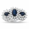 Thumbnail Image 1 of Three Stone Blue Sapphire and 1-1/5 CT. T.W. Diamond Ring in 14K White Gold