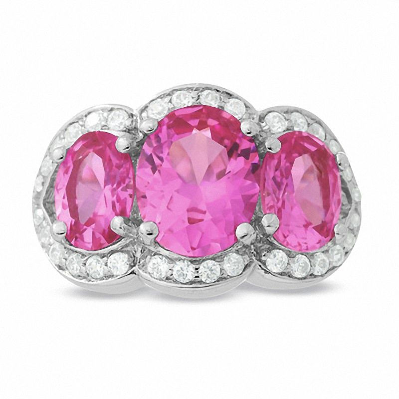 Main Image 1 of Lab-Created Pink and White Sapphire Ring in Sterling Silver