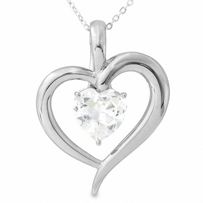 Main Image 1 of Interchangeable Lab-Created Sapphires Heart Pendant in Sterling Silver