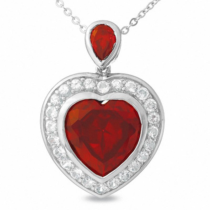 Main Image 1 of Lab-Created Ruby and White Sapphire Heart Pendant in Sterling Silver