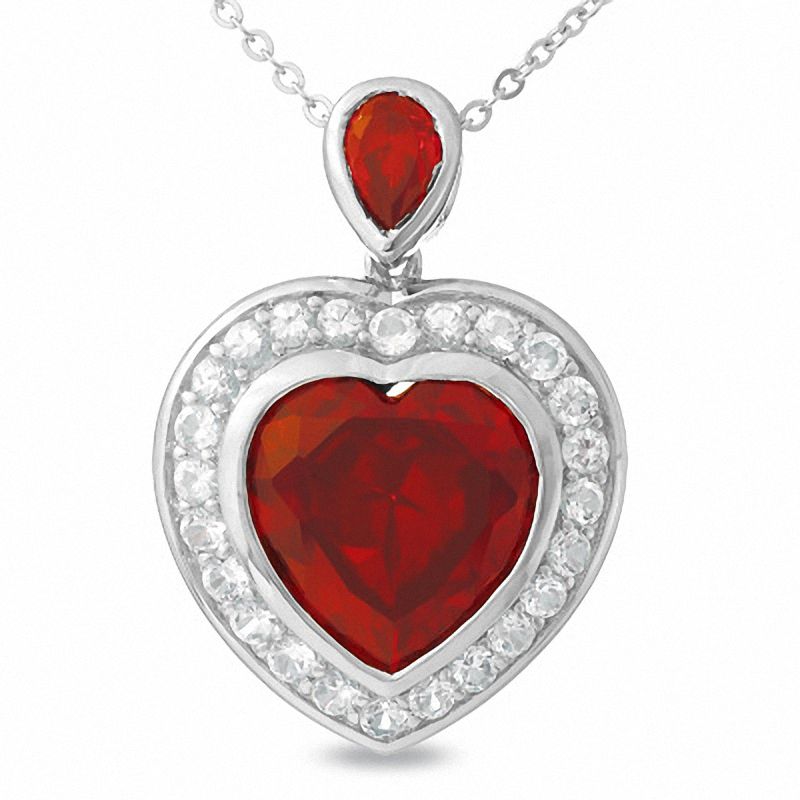 Lab-Created Ruby and White Sapphire Heart Pendant in Sterling Silver