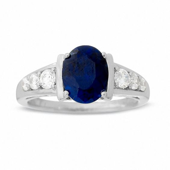 Lab-Created Blue and White Sapphire Ring in Sterling Silver
