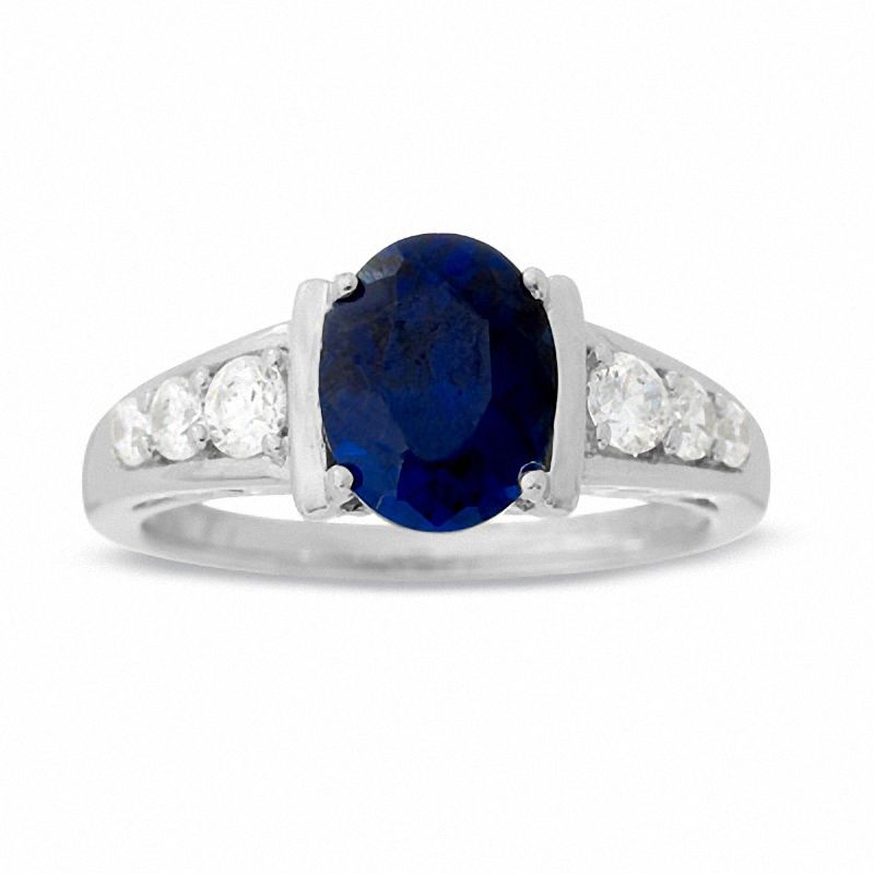 Main Image 1 of Lab-Created Blue and White Sapphire Ring in Sterling Silver