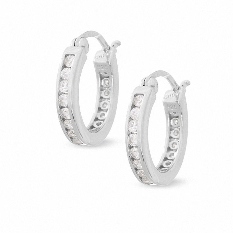 Main Image 1 of Created White Sapphire Inside-Outside Hoops in Sterling Silver