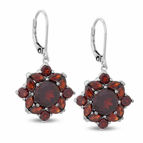 Garnet Leverback Drop Earrings in Sterling Silver