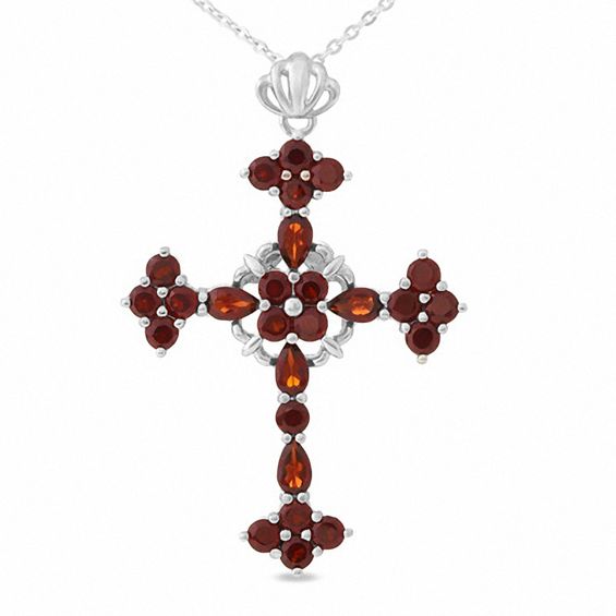 Large Garnet Cross Pendant in Sterling Silver